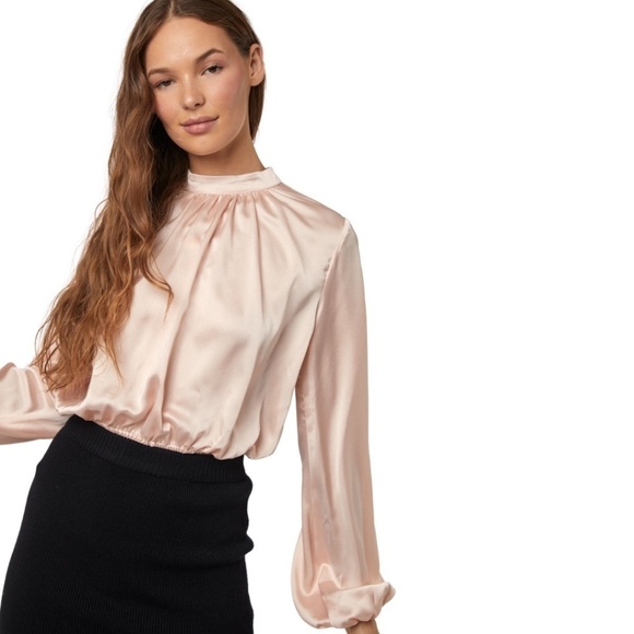 Satin Mock Neck Long Sleeve Top - Picture 3 of 3